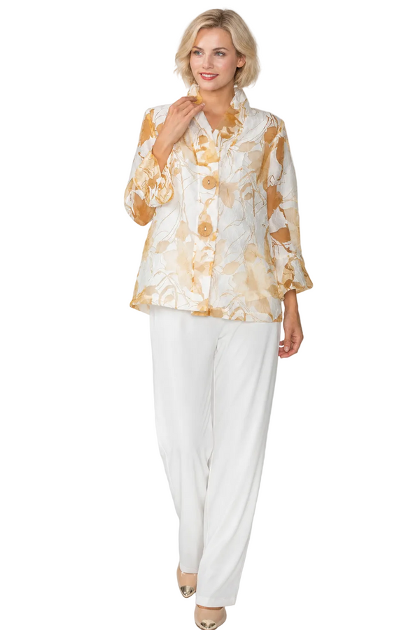 Sheer Floral Burnout Jacket in Beige - 6511J-BG