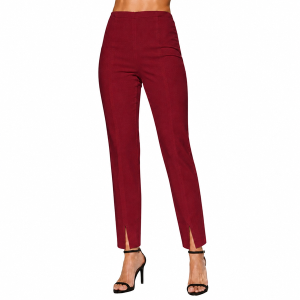Straight Leg Pants with Front Ankle Slits in Wine - KLA-WN