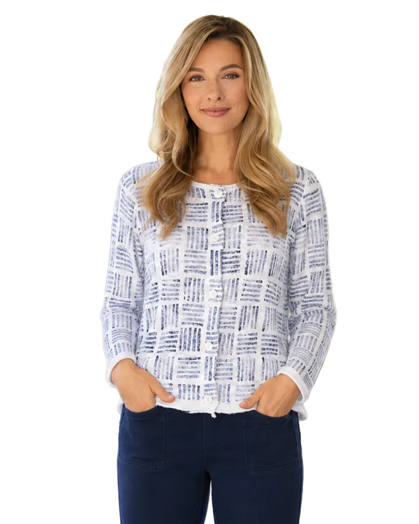 Softly Textured Stamped Cotton Cardigan - 82318