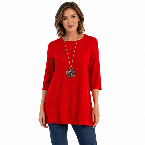 Diagonal Rib Cotton Tunic in Red - CS342-RD