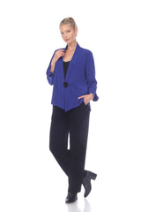 Textured High-Low One-Button Jacket in Royal Blue - 2006-BLU