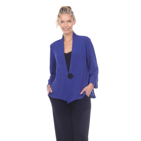 Textured High-Low One-Button Jacket in Royal Blue - 2006-BLU