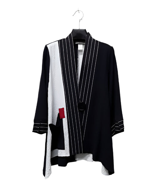 Textured Colorblock High-Low Jacket - 2894AB