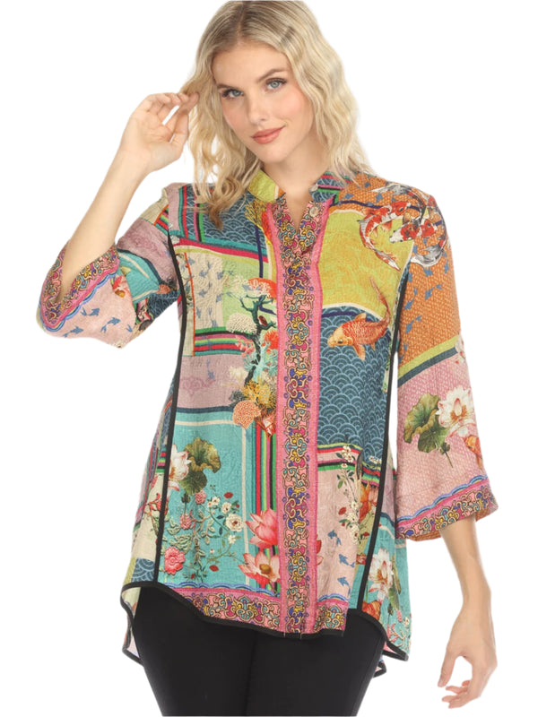 Colorful Koi Fish Block Pattern Blouse  - 2030KFBP