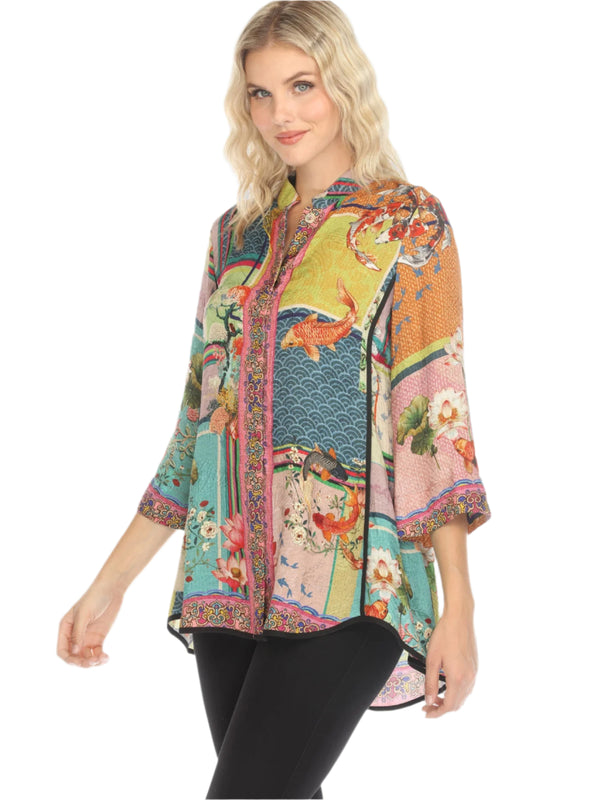 Colorful Koi Fish Block Pattern Blouse  - 2030KFBP