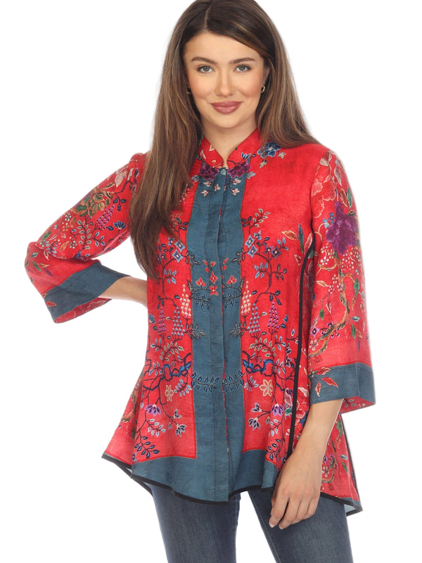 Radiant Charm Red Floral Blouse  - 2030QRCR