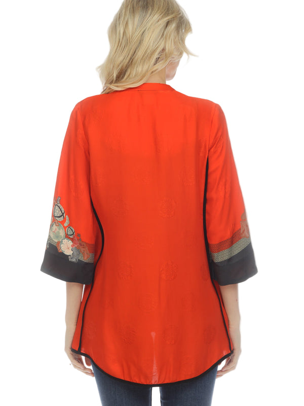 Art-Print Silk-Blend Blouse in Red Multi - 2030TBP