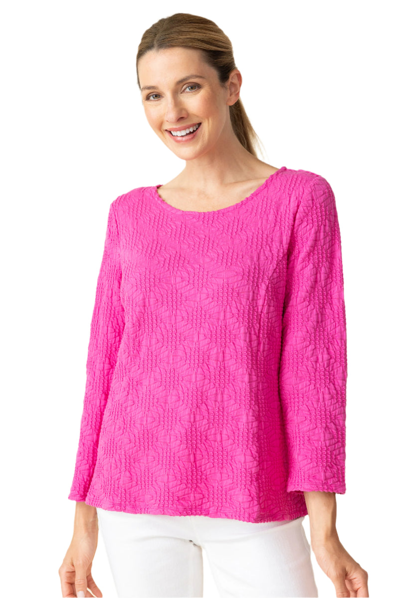 Sunburst Textured Boatneck Tee in Berry - 20715-BRY