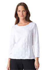 Sunburst Textured Boatneck Tee in White - 20715-WHT