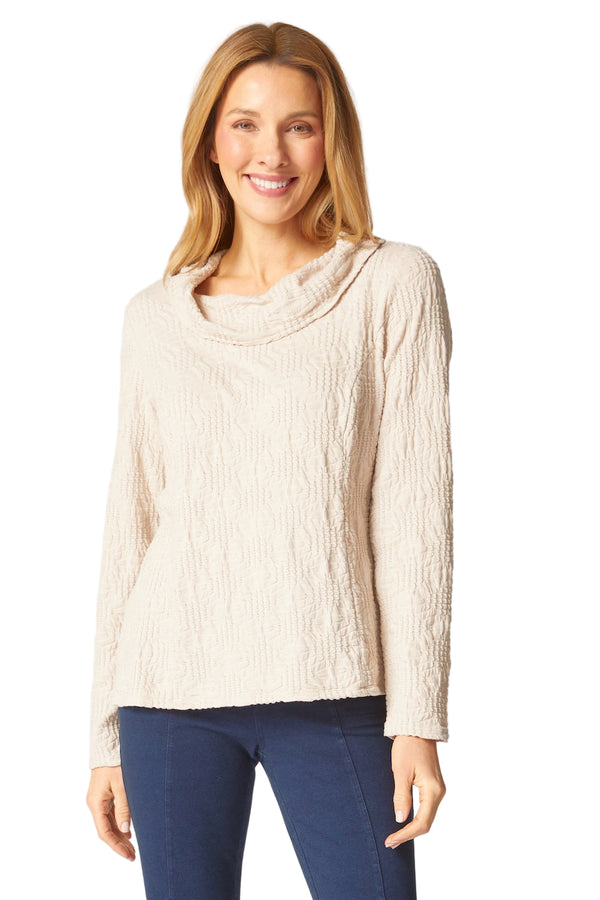 Textured Cowl-Neck Knit Top - 20716