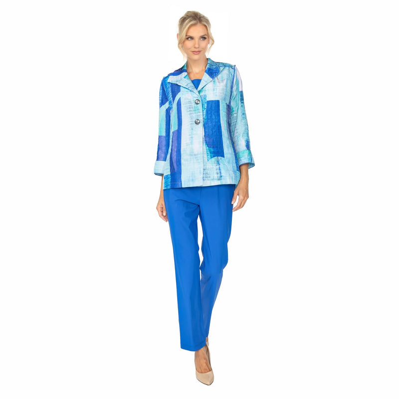 Artful Abstract Print Wing Collar Jacket - C1039J-BLU