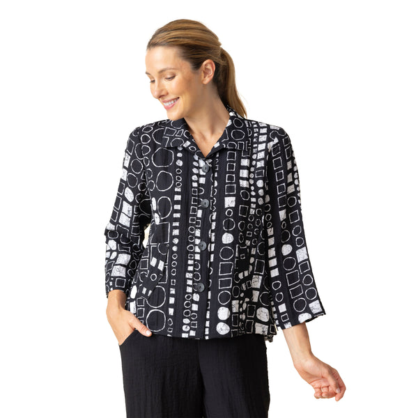 Circles & Squares Print Short Jacket in Black & White - 34149-BLK