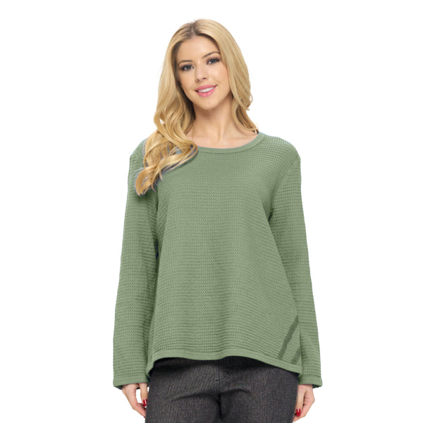 Focus Fashion Small Waffle Classic Round Neck top in Luna Olive - SW-232-OLV
