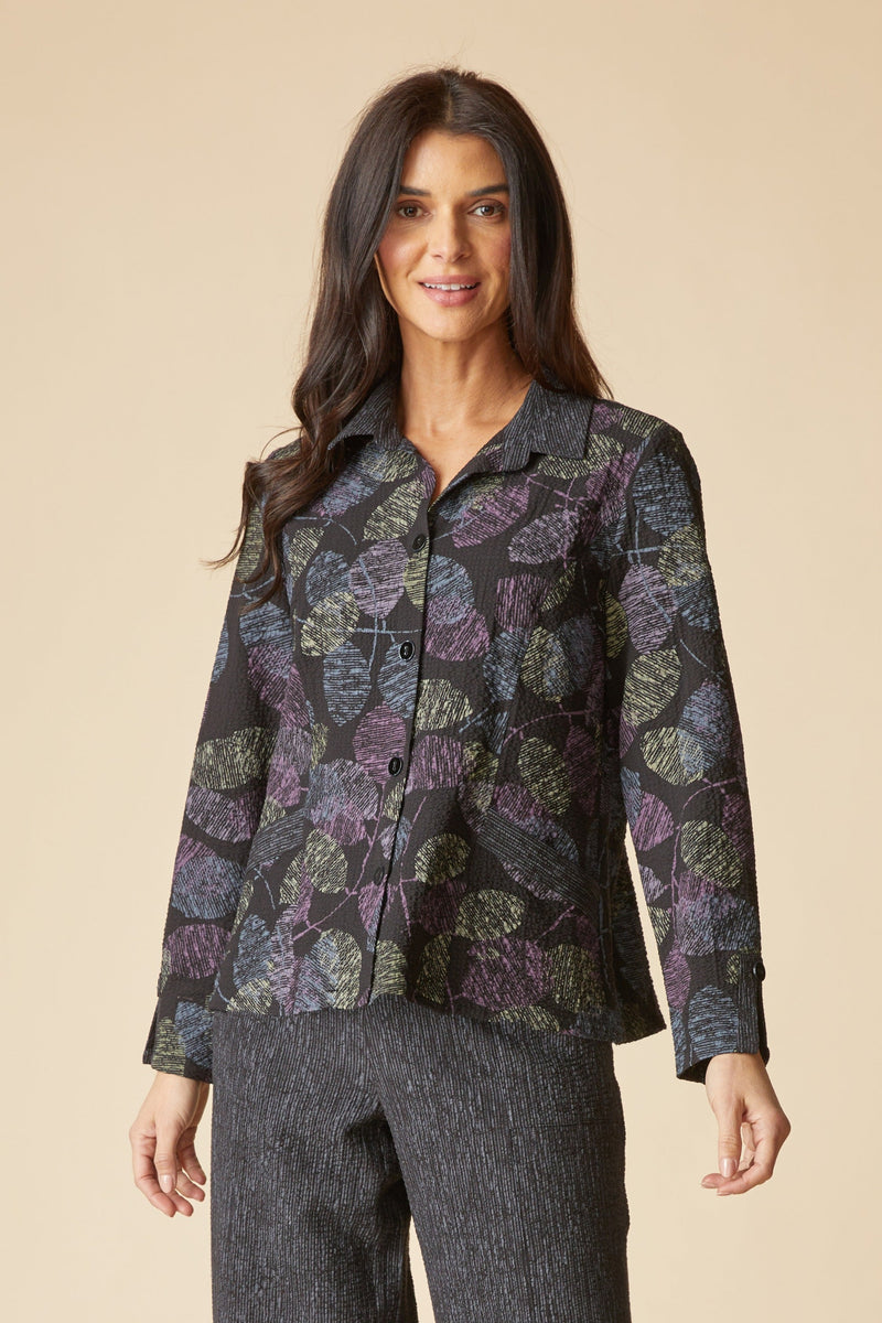 Crinkle Crepe Leaves Shirt Jacket - 21014