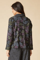 Crinkle Crepe Leaves Shirt Jacket - 21014