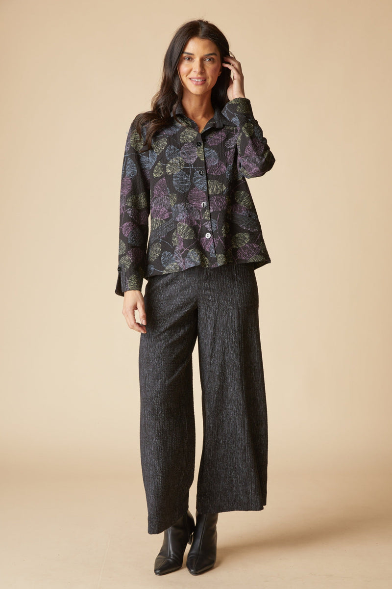 Crinkle Crepe Leaves Shirt Jacket - 21014