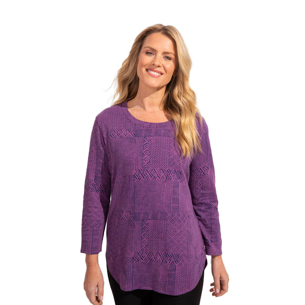 Escape by Habitat Handblock Patchwork Tunic in Plum - 21604-PLM - Size XS & XXL