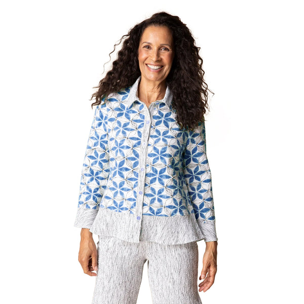 Crinkle Crepe Floral Mix Flounce Shirt - 21622