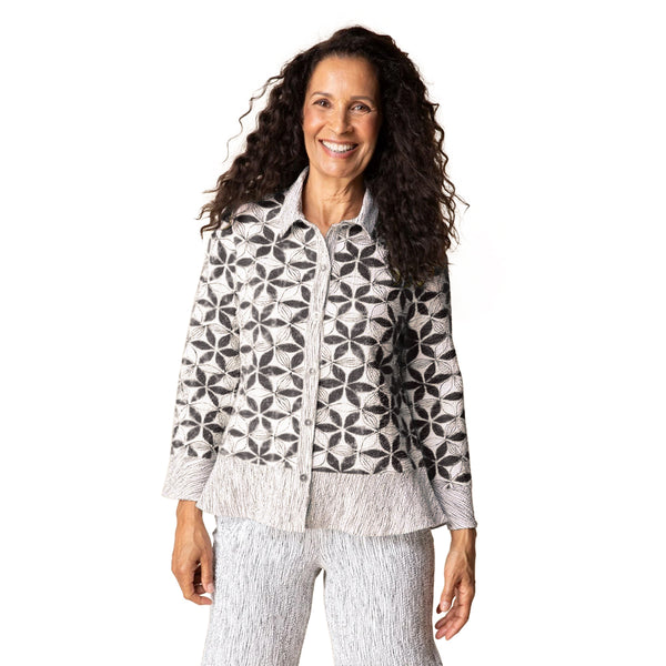 Crinkle Crepe Floral Mix Flounce Shirt - 21622