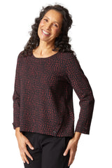 Mosaic Button Placket Top - 21748 in Wine - Front View