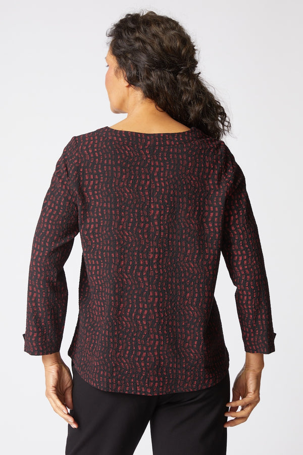 Pucker Weave Mosaic Print Button Pullover - 21748