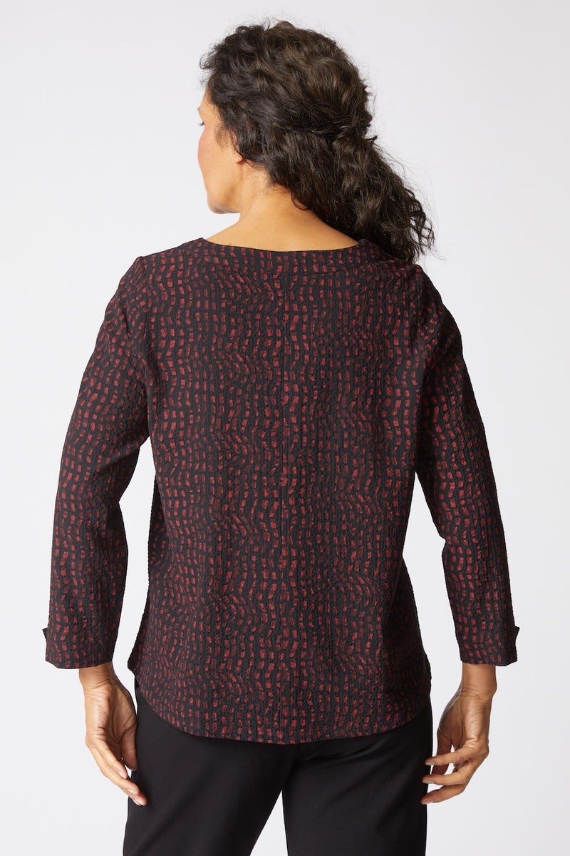 Pucker Weave Mosaic Print Button Pullover - 21748