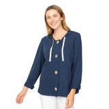 French Terry Solid Hoodie in Navy - 87110