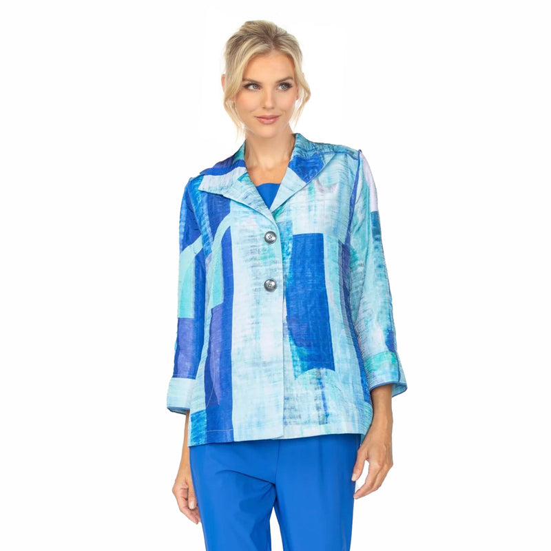 Artful Abstract Print Wing Collar Jacket - C1039J-BLU