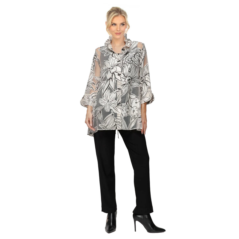 Sheer Floral Sketch Print Hi-Low Blouse/Jacket -  6136T