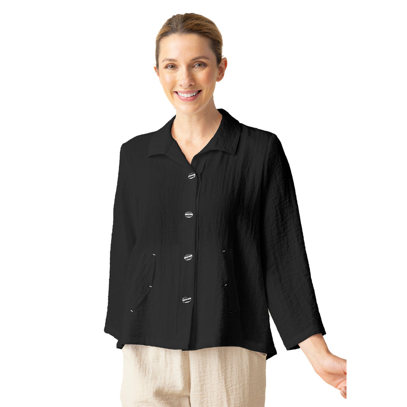 Button Front Pleat Back Jacket in Black - 30649-BLK