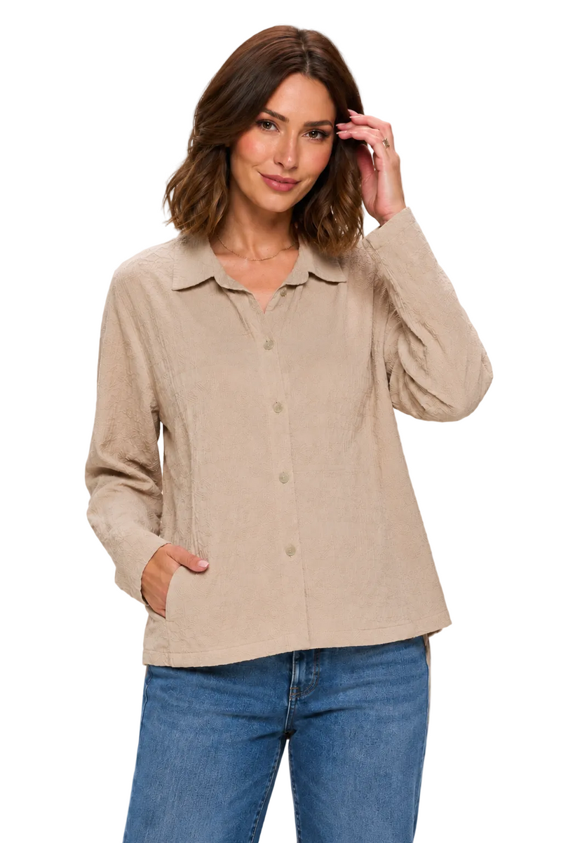 Embroidered Cotton Short Jacket in Latte - EC425
