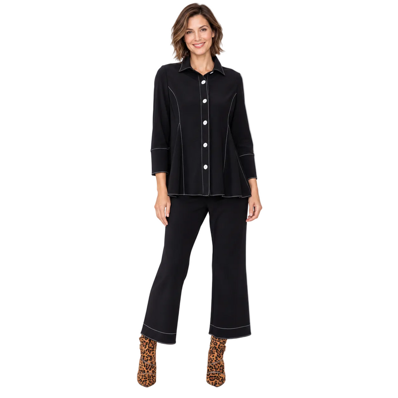 Contrast-Stitch Soft Knit Shirt Jacket - 7709J