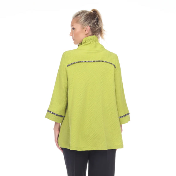 Moonlight Button Front Shirt With Patch Trim in Lime - 2203-LM