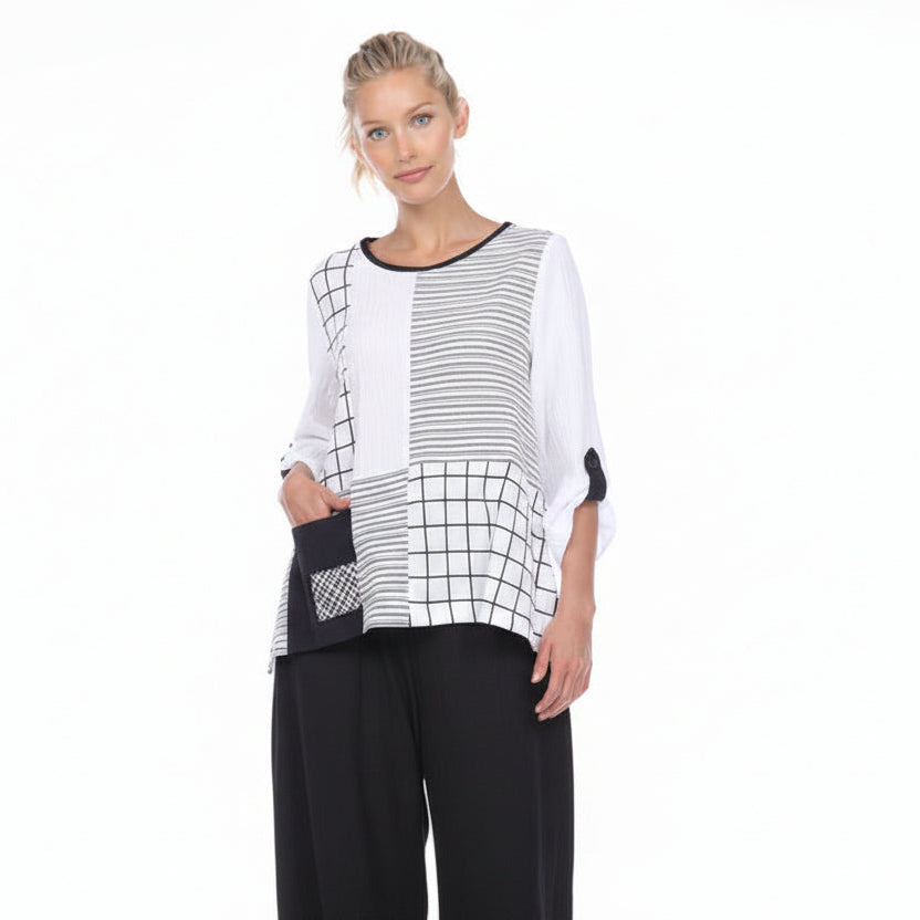 Geometric Colorblock Tunic in Black & White - 2219 – Shop My Fair Lady