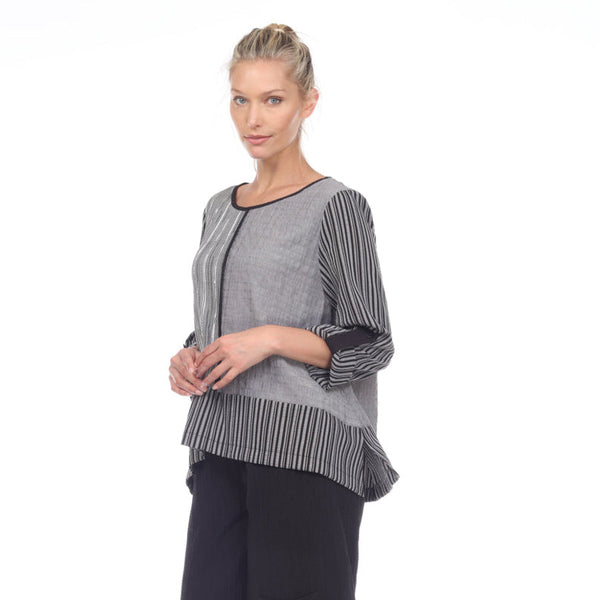 Mixed Stripe Patchwork Tunic Top - 2220