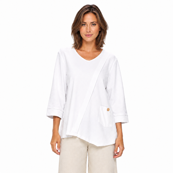 Soft Knit Tunic with Waffle Contrast in White - C2004-WT