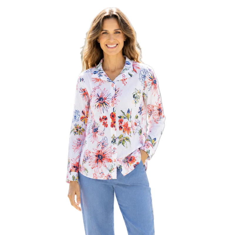 Floral Print Shirt in Melon/Multi - 47445-MLN - Size M Only!