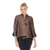 Simply Elegant One-Button Jacquard Jacket in Brown - 6288J-BN