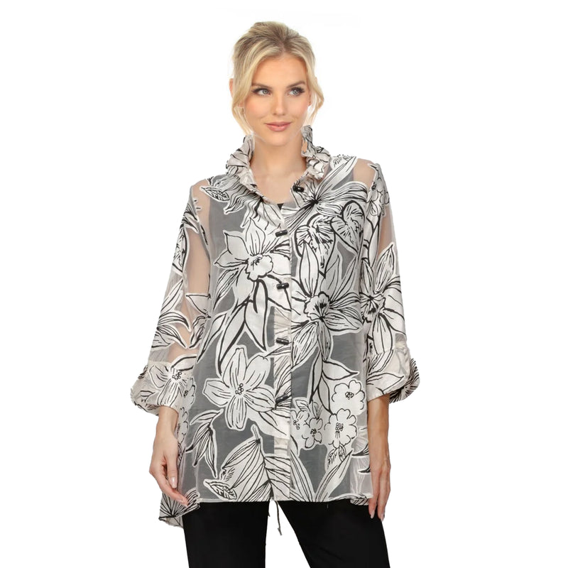 Sheer Floral Sketch Print Hi-Low Blouse/Jacket -  6136T