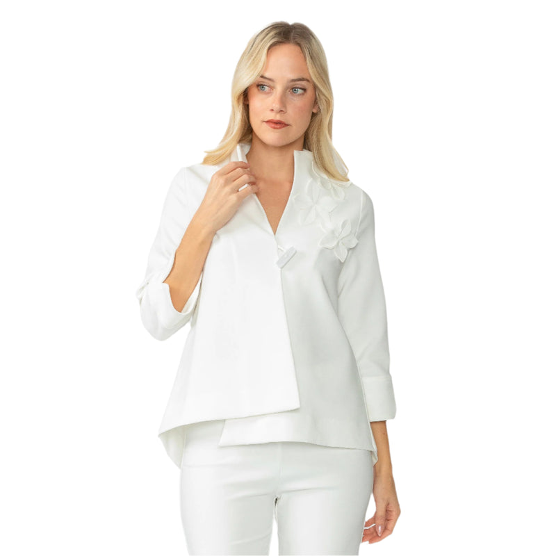 3D Floral Embroidered One-Button Jacket in White - 7268J-WHT