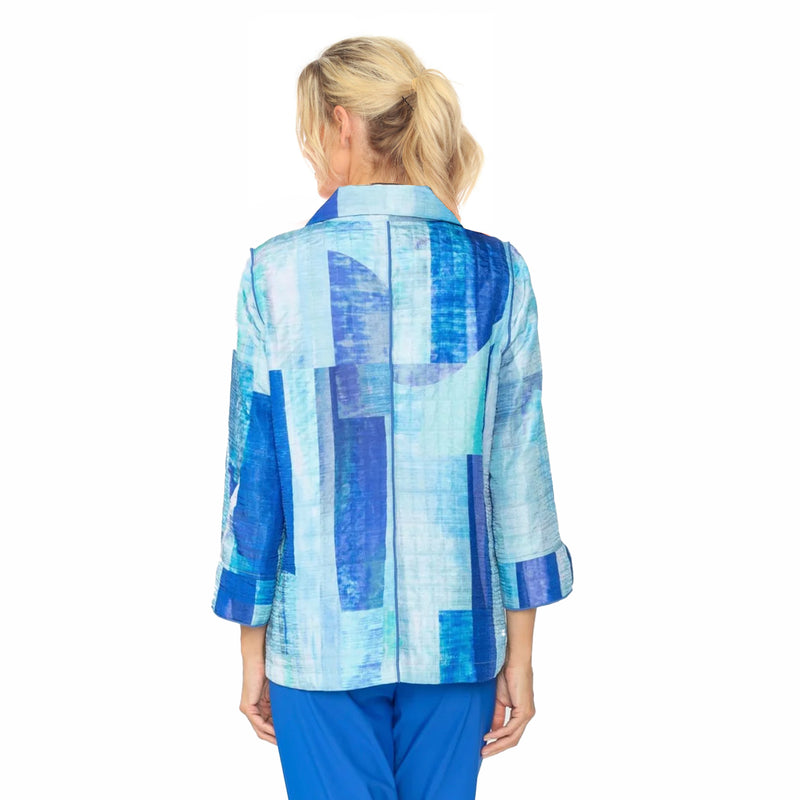 Artful Abstract Print Wing Collar Jacket - C1039J-BLU