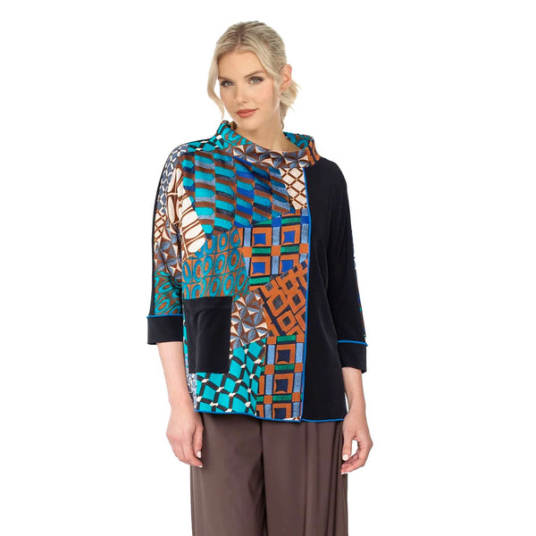 IC Collection Mixed-Print Tunic Top in Teal Multi - 5071T - Sizes S & XL