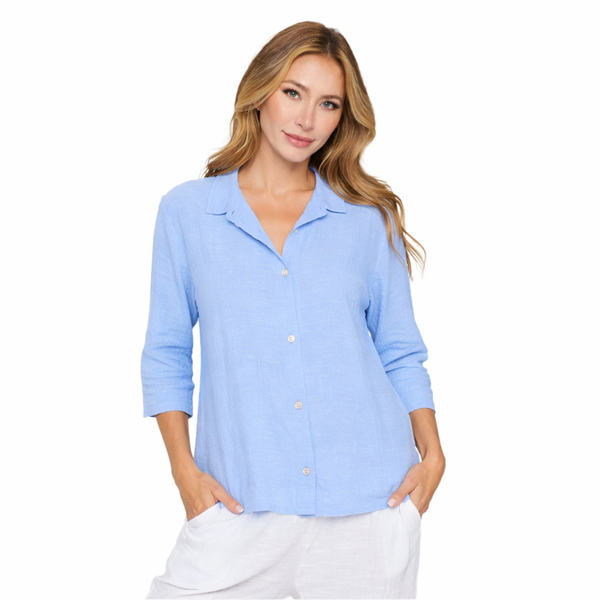 Textured Cotton Shirt in Mineral Washed Azure - NS117-AZ