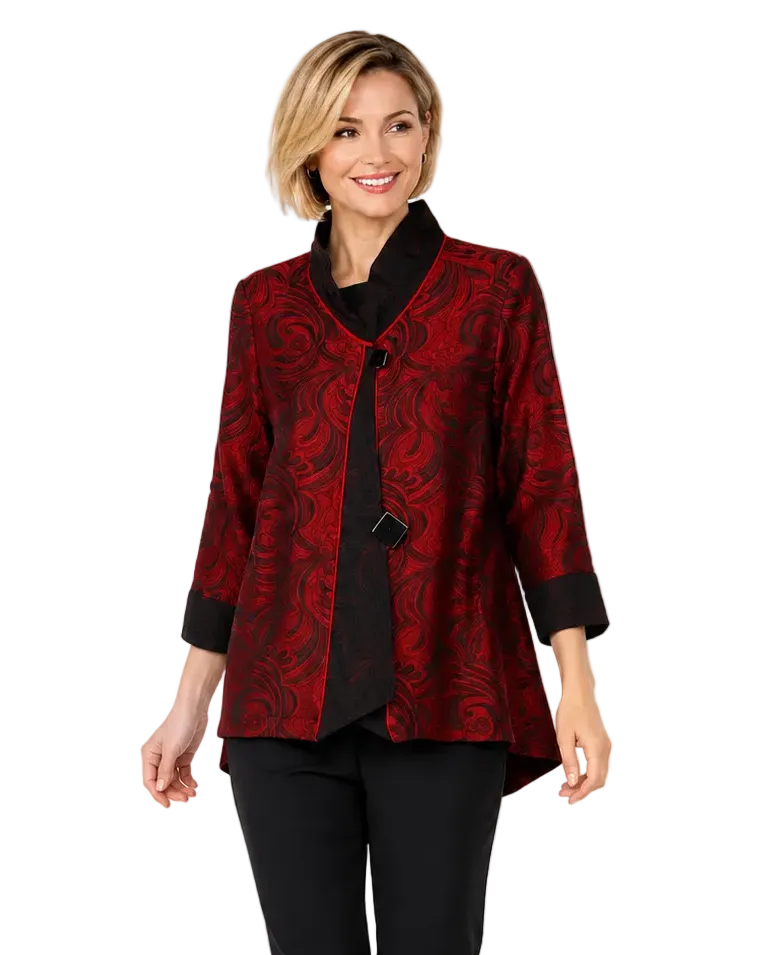 Just In! Elegant Jacquard Swirl Jacket in Red -  2324-RD