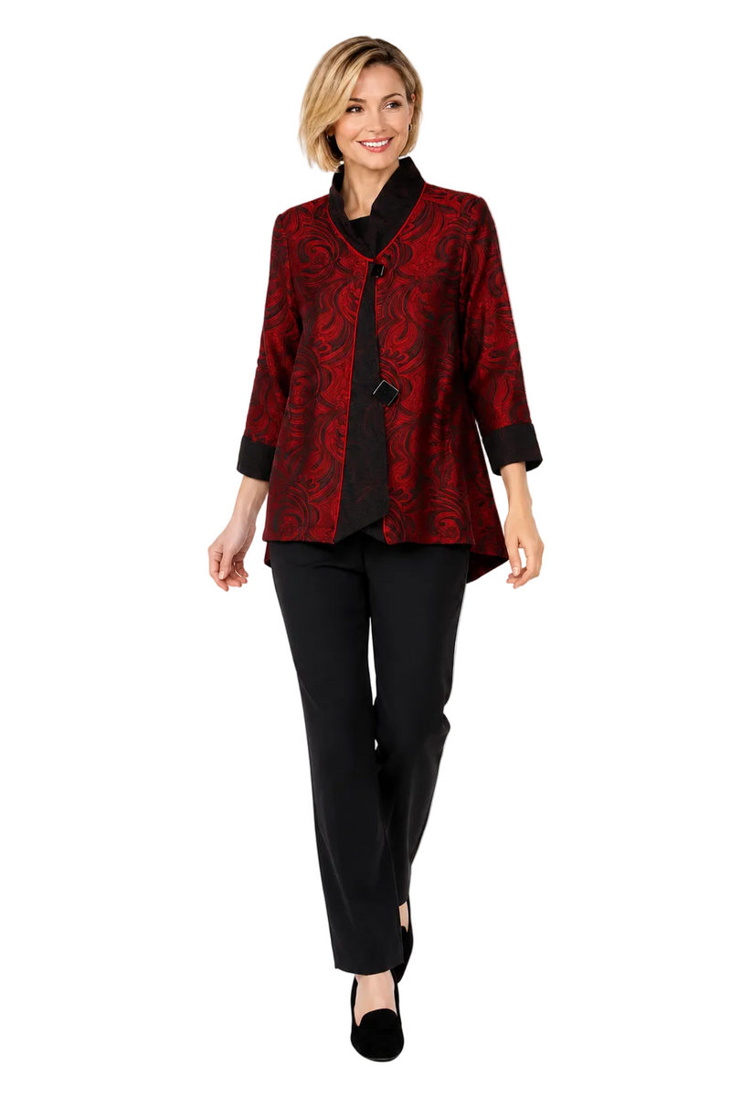Just In! Elegant Jacquard Swirl Jacket in Red -  2324-RD