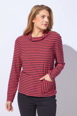 Santa Barbara Stripe Chill Funnel Neck — garnet
