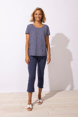 Santa Barbara Stripe Cap Sleeve Tee — navy