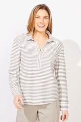 Verona Stripe Split Neck Top — pearl