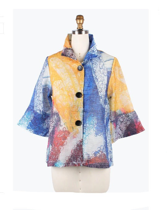 Damee Sheer Swirl-Print Organza Jacket in Multi - 2398-MLT