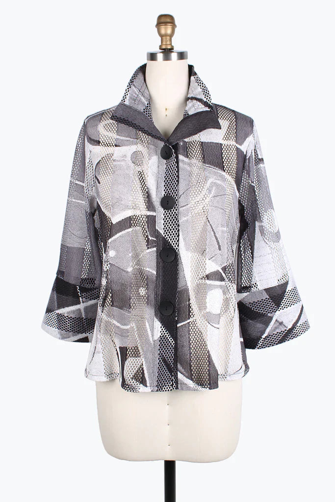 Damee Brushstroke Print Lace Net Jacket  - 2386-GRY - Sizes L - XXL Only!